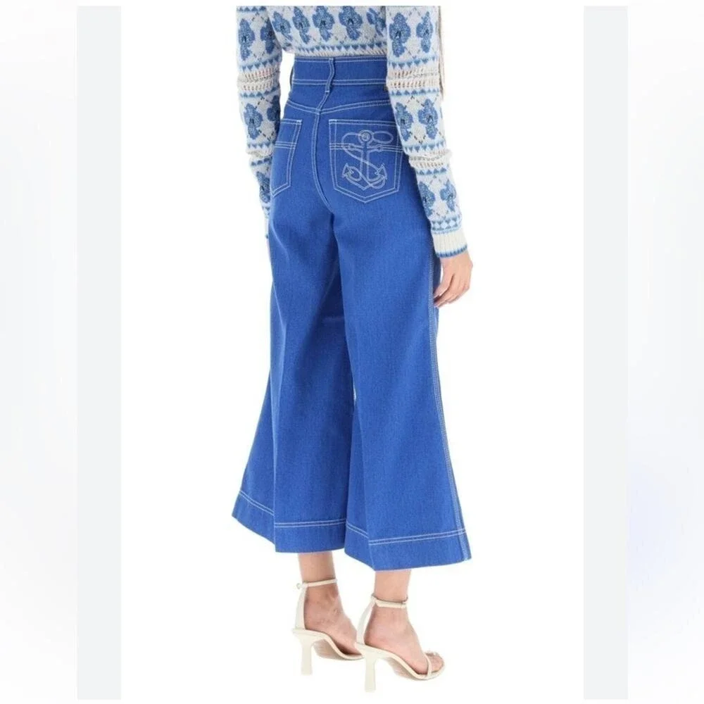 New! Zimmermann Jeans Sailor Pants Regatta Blue Denim Tide Cropped Flare 26